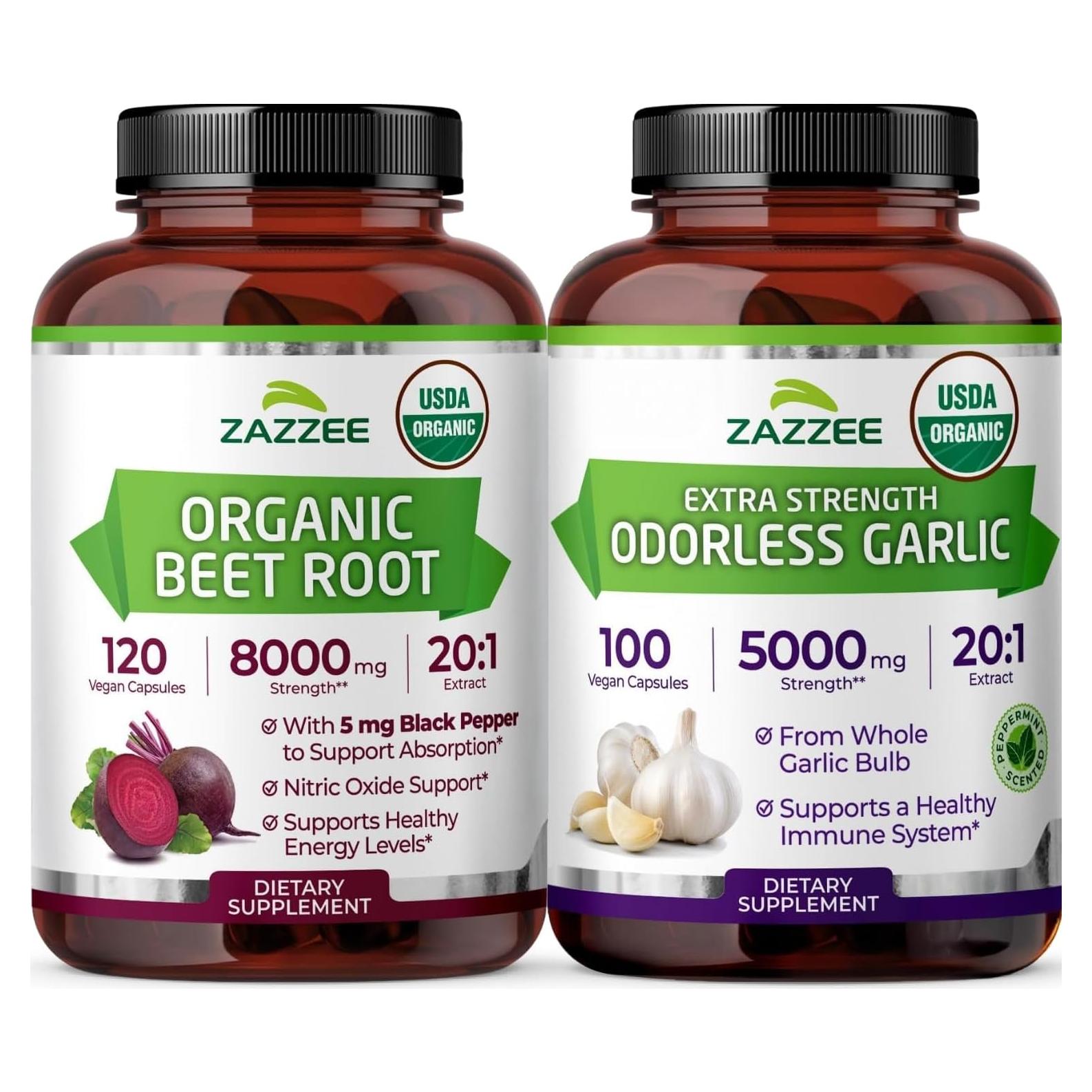 Suplemento Herbal Zazzee - Ajo Orgánico 20:1 y Remolacha 20:1