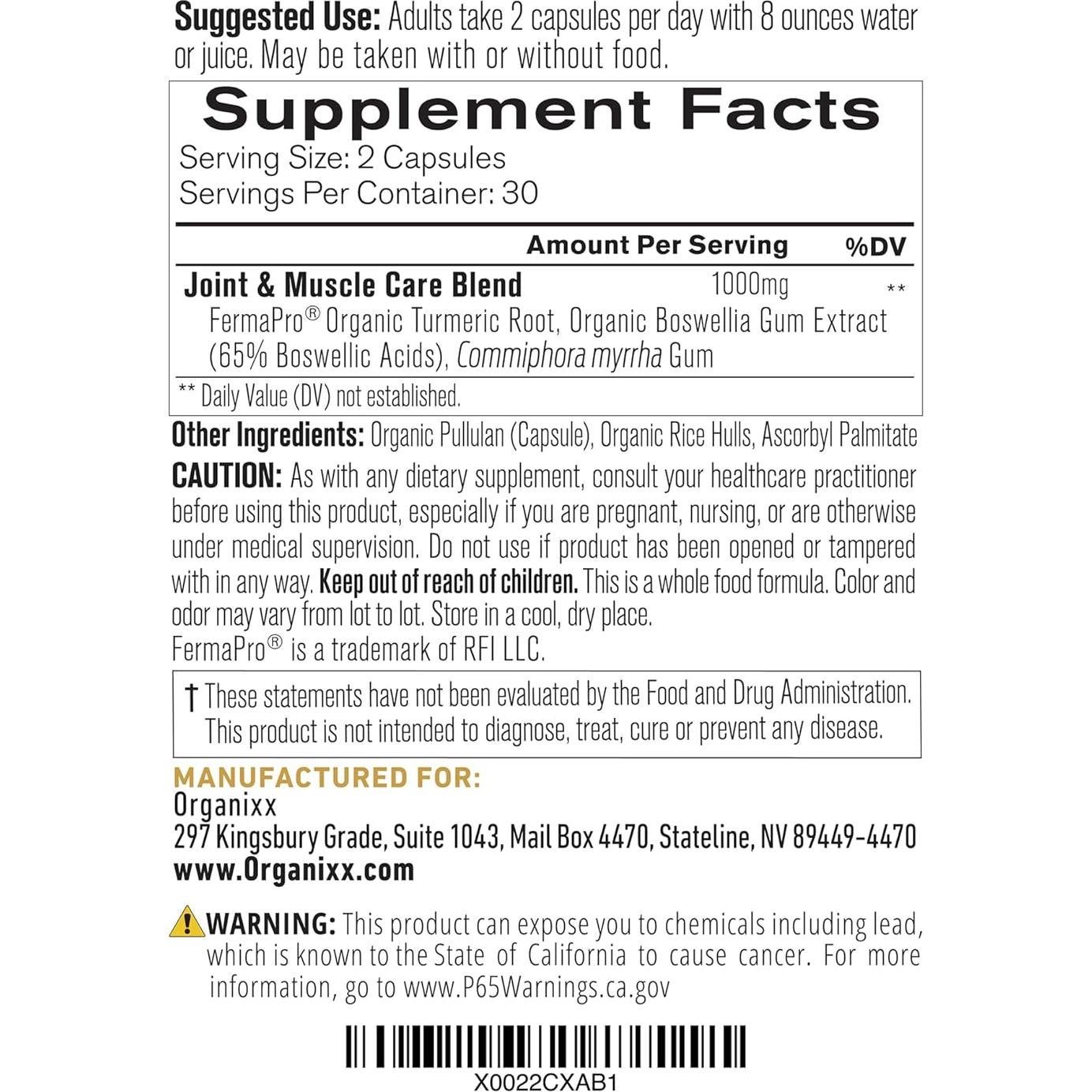 Suplemento Orgánico de Cúrcuma Organixx 60 Cápsulas 3-en-1