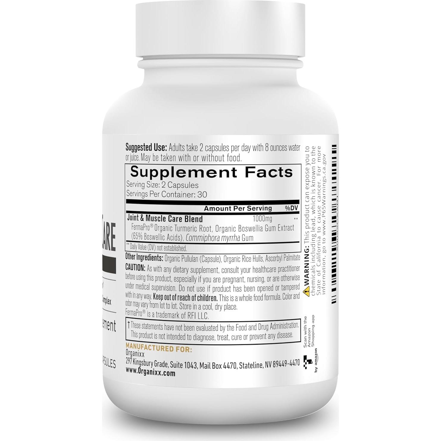 Suplemento Orgánico de Cúrcuma Organixx 60 Cápsulas 3-en-1