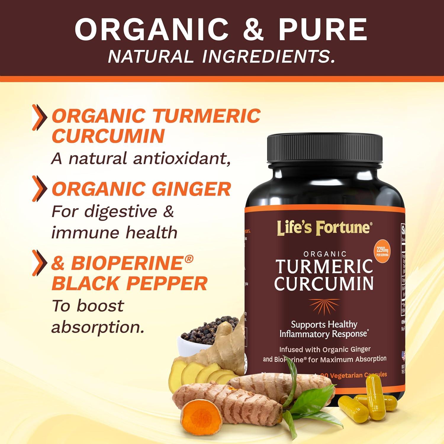 Suplemento de Cúrcuma Curcumina Life's Fortune 90 Cápsulas 2250mg