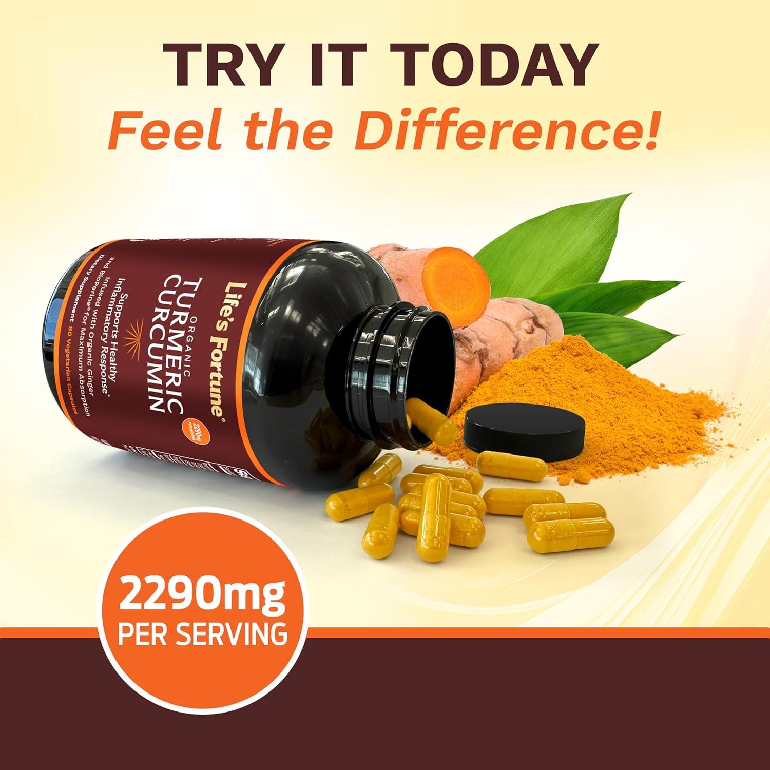 Suplemento de Cúrcuma Curcumina Life's Fortune 90 Cápsulas 2250mg