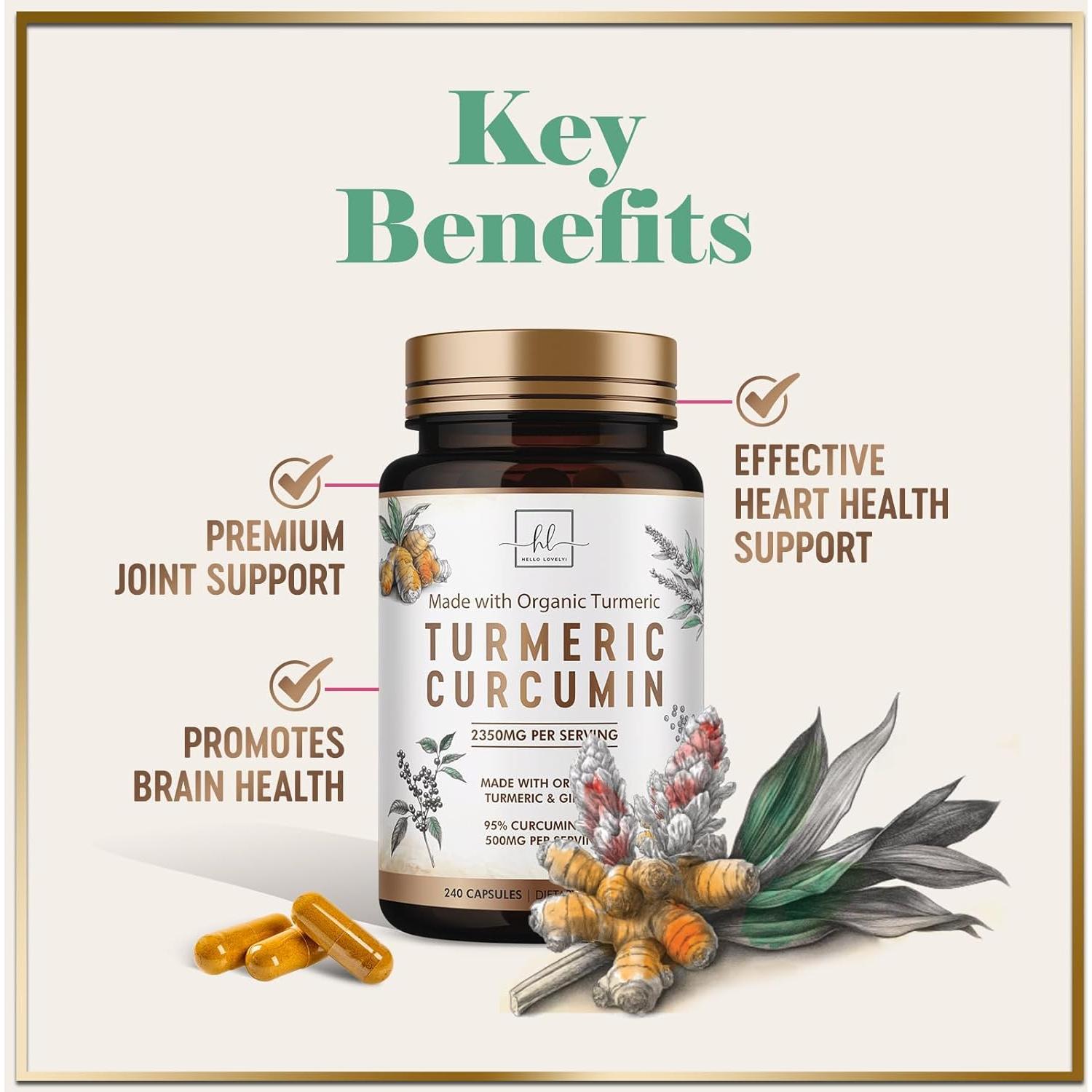 Suplemento de Cúrcuma y Jengibre 1750mg Hello Lovely 240 Cápsulas