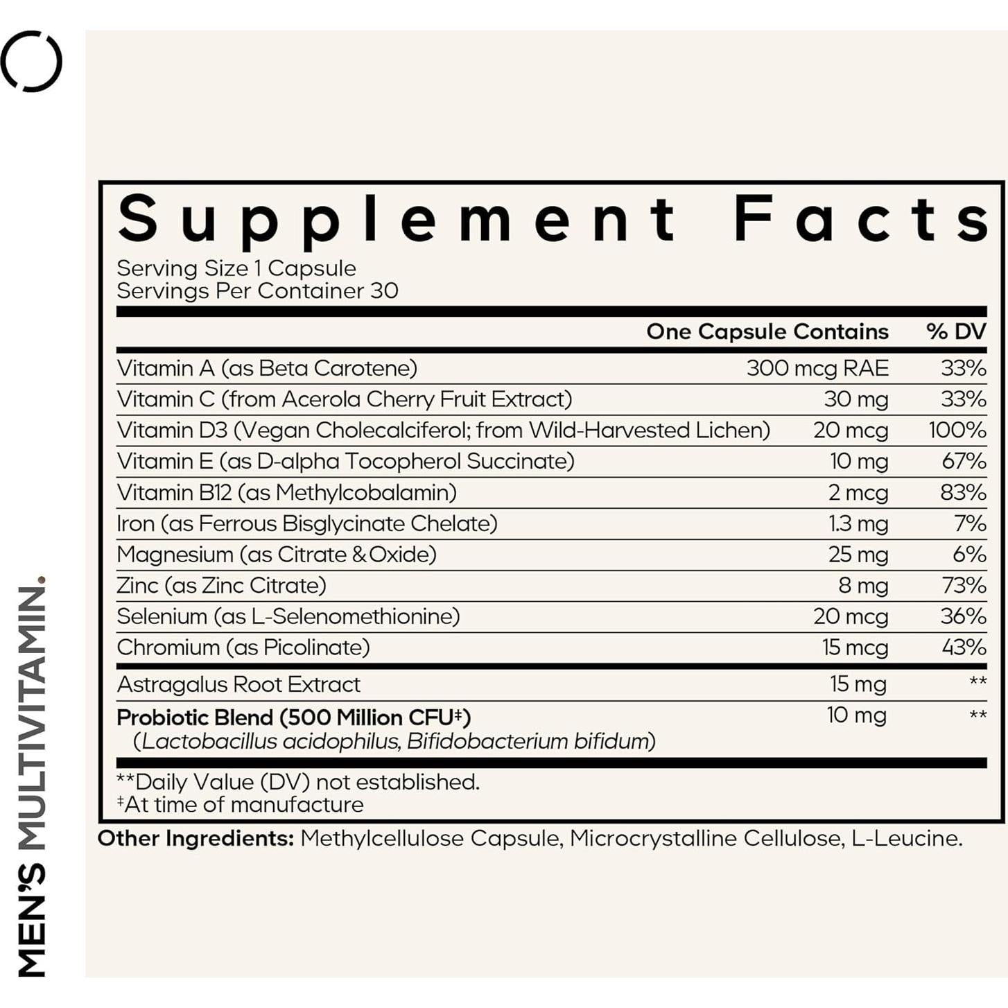 Multivitamina para Hombres Codeage - 30 Cápsulas Veganas con Probioticos