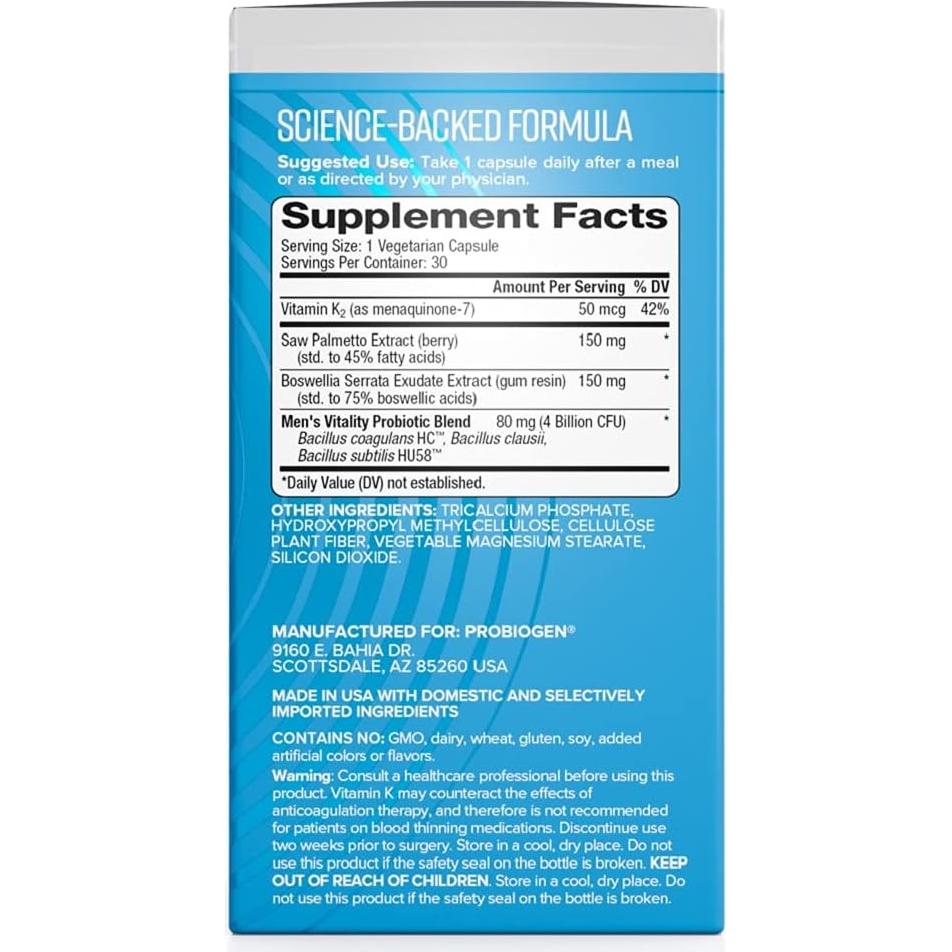 Probiogen Probiotico Vitalidad Masculina 30 Cápsulas 100X Supervivencia