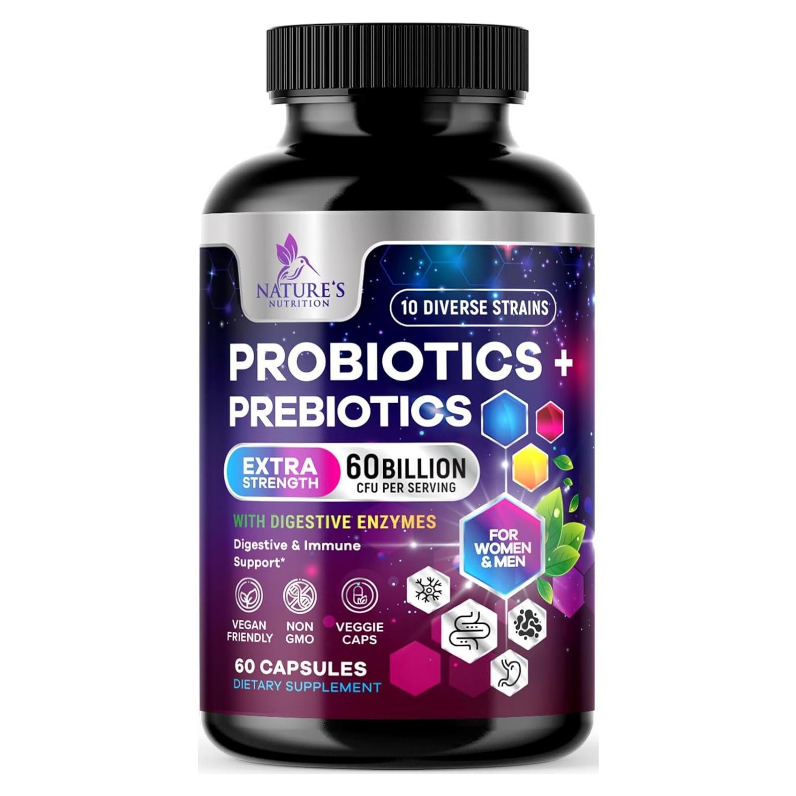 Probióticos 60 Mil Millones CFU Nature's Nutrition - 10 Cepas