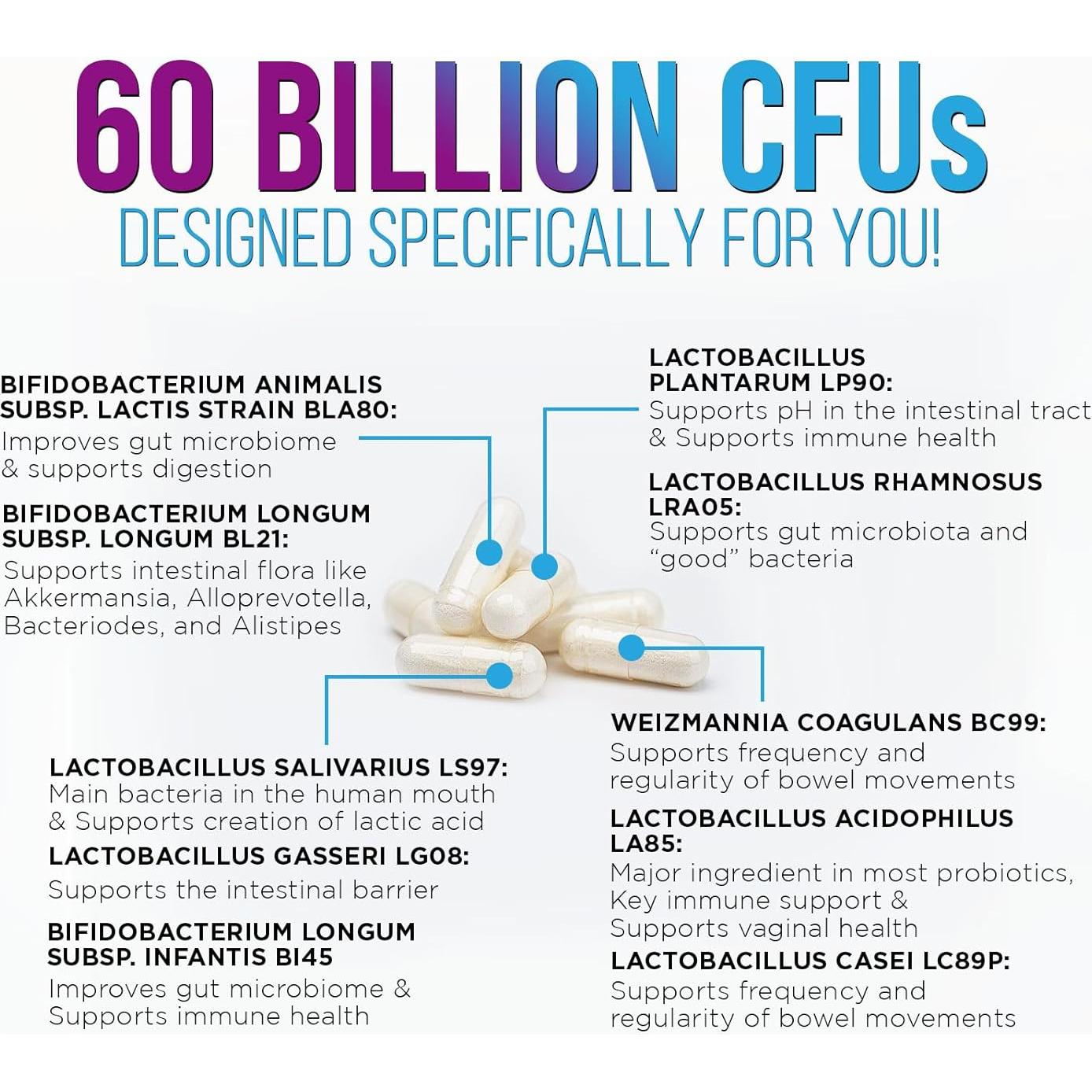 Probióticos 60 Mil Millones CFU Nature's Nutrition - 10 Cepas
