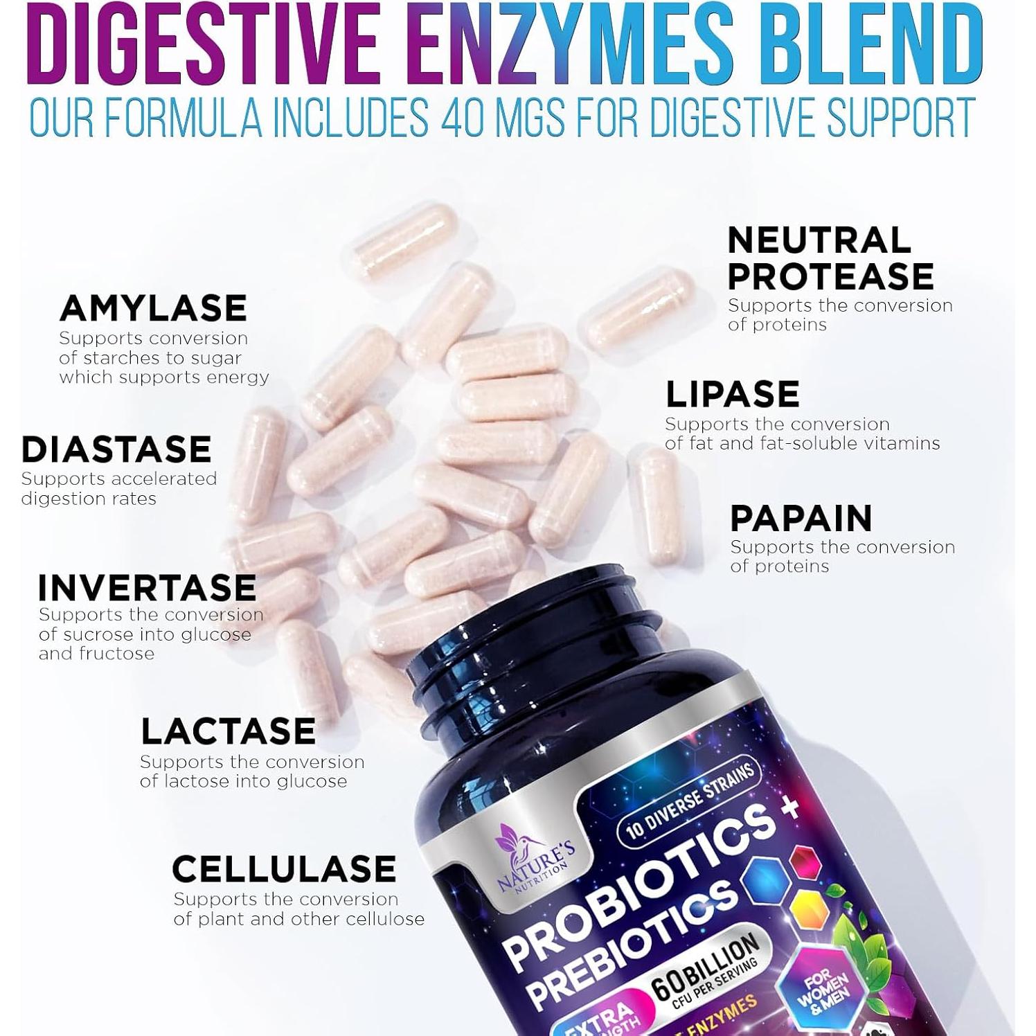 Probióticos 60 Mil Millones CFU Nature's Nutrition - 10 Cepas