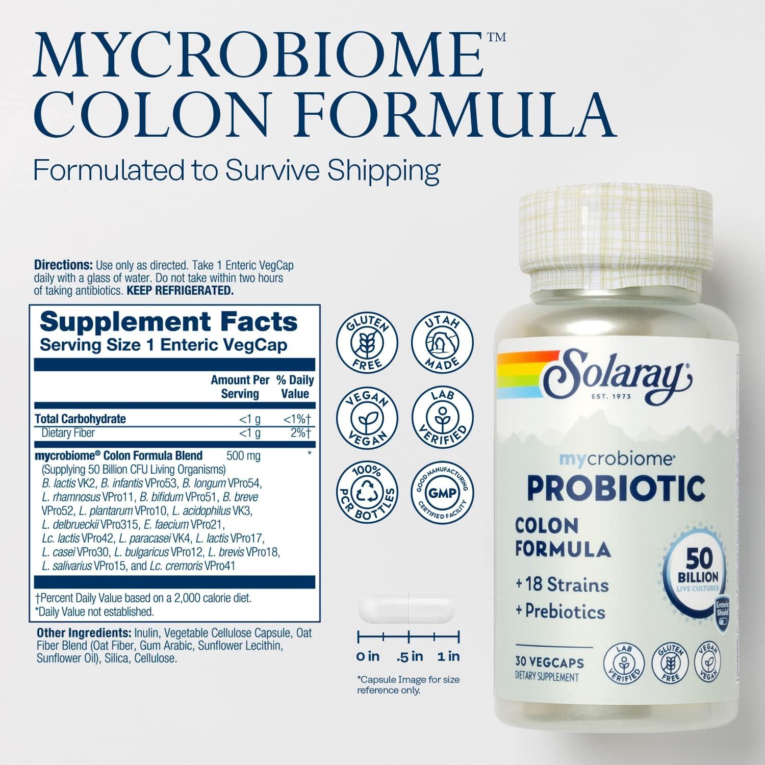 Probioticos SOLARAY Mycrobiome Colon 50 Mil Millones 30 VegCaps