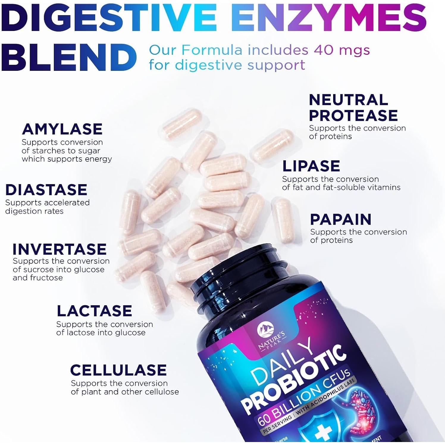 Probioticos Nature's Peak 60 Mil Millones CFU 120 Cápsulas