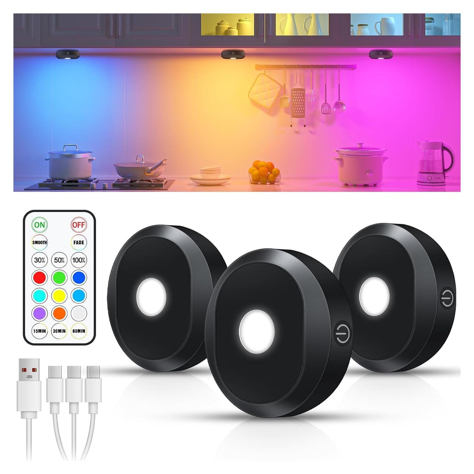 Luces LED RGB WILLED bajo gabinete recargables 3 unidades