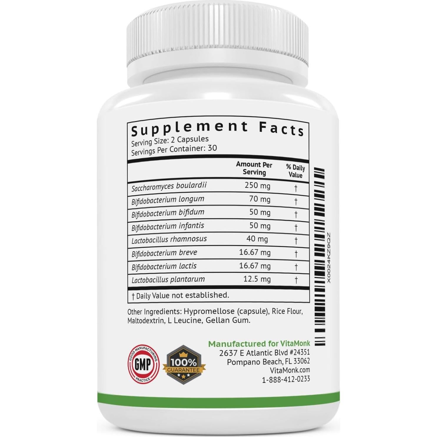 Probioticos VitaMonk Bajos en Histamina 60 Cápsulas 45 Mil Millones