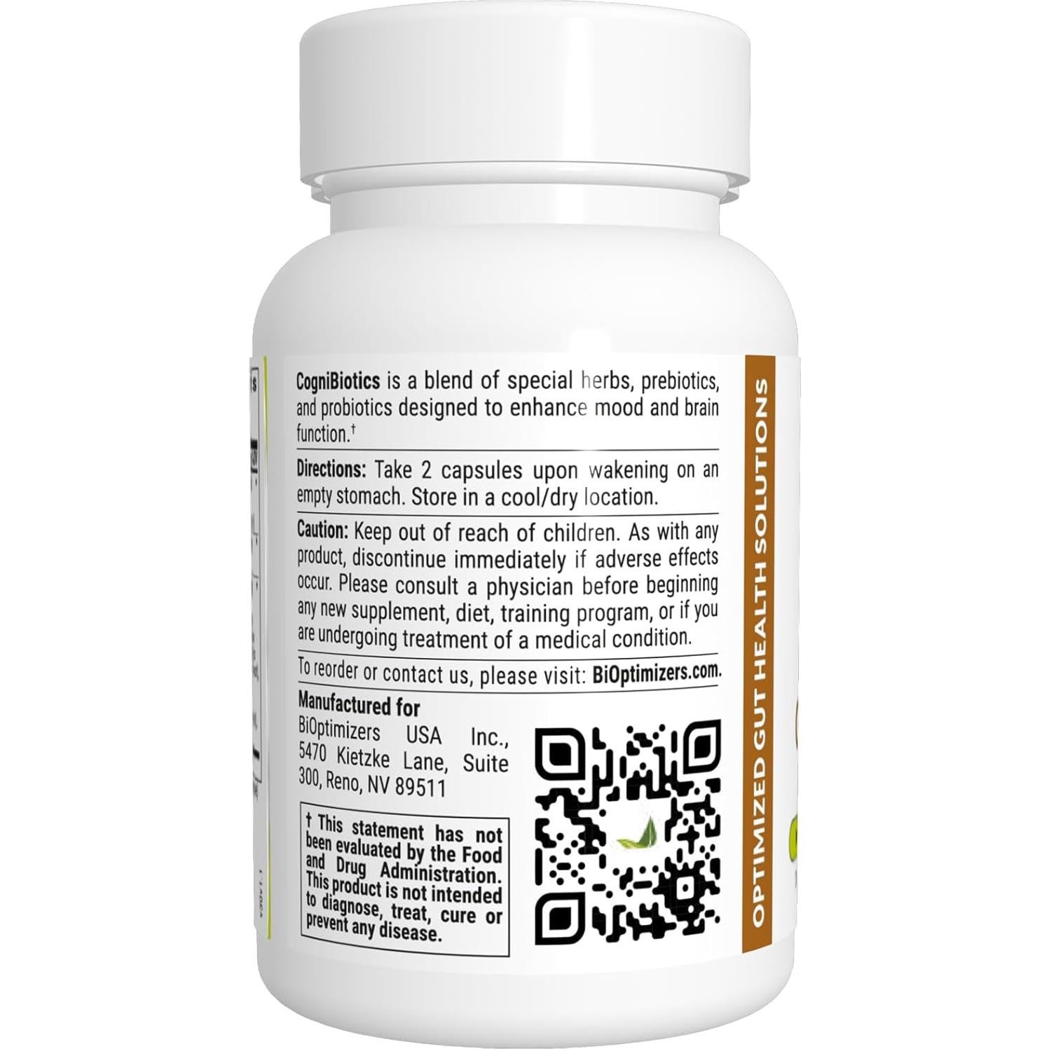 Suplemento Probiótico Cognibiotics BiOptimizers - 30 Cápsulas