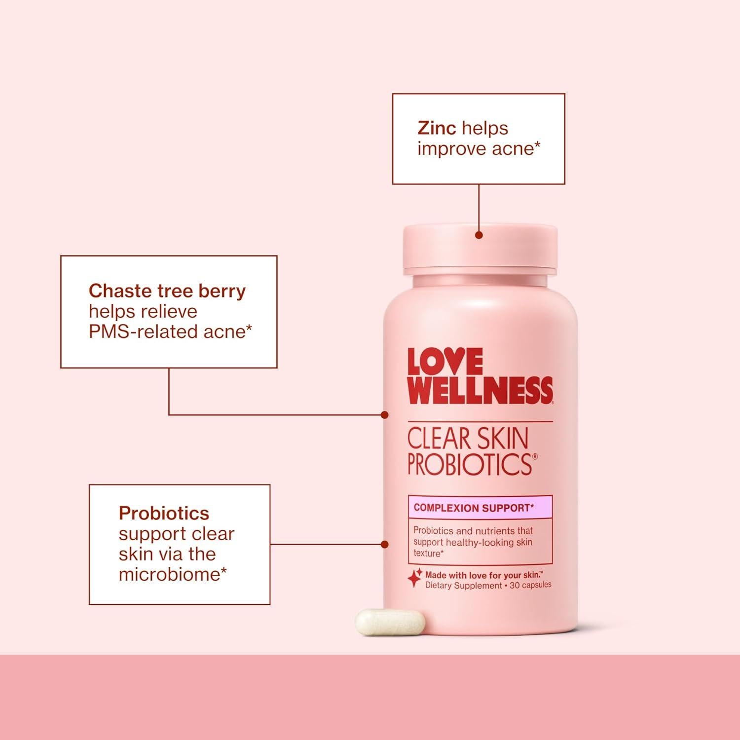 Probioticos Piel Clara Love Wellness 30 Cápsulas - Acné y Poros