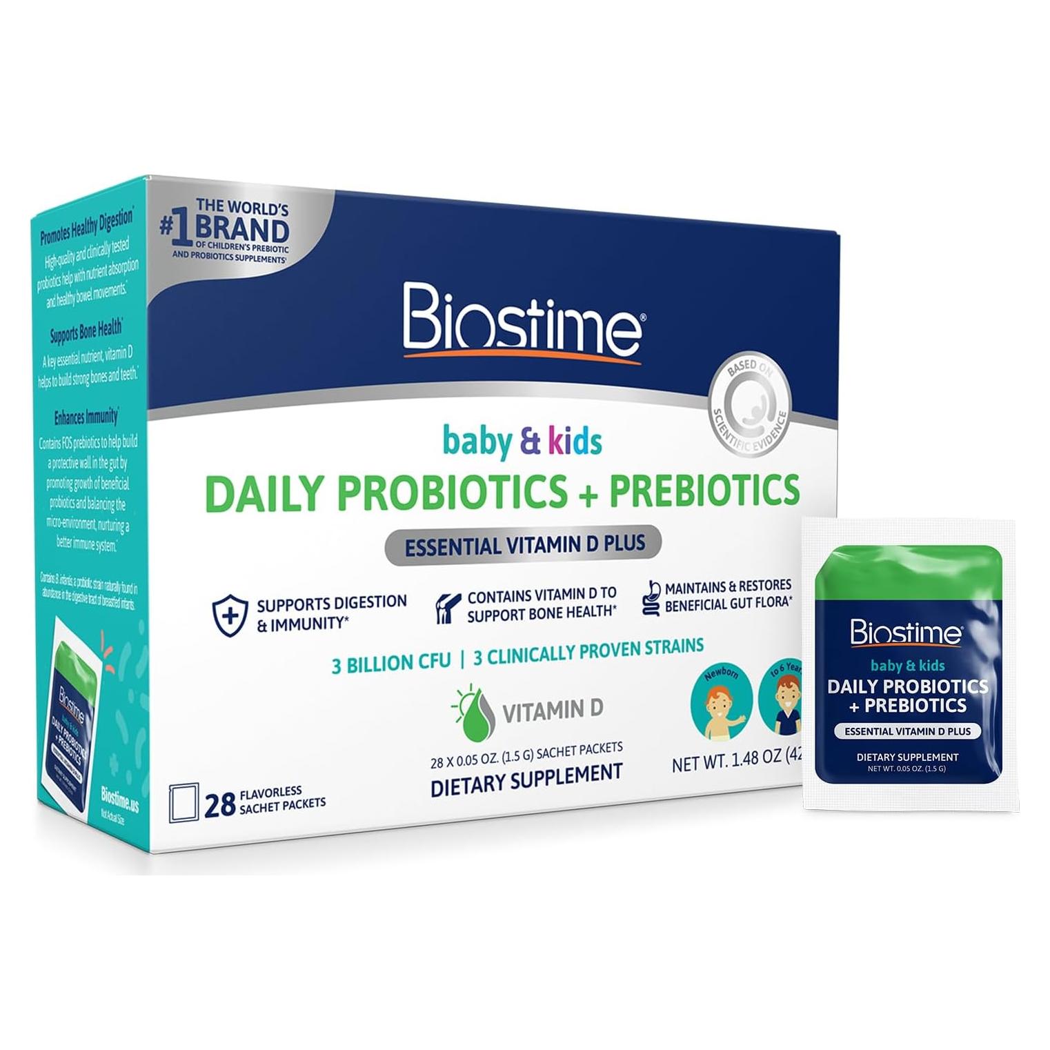 Biostime Probiotico y Prebiotico para Bebés con Vitamina D - 28 Paquetes