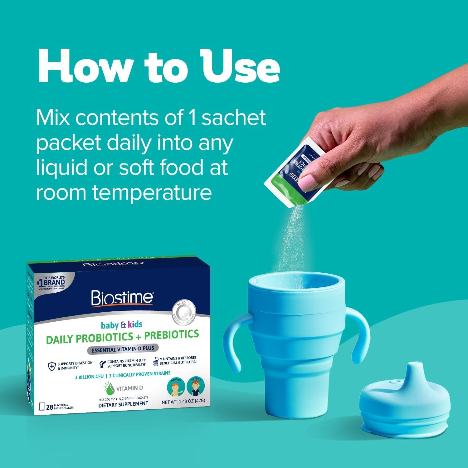 Biostime Probiotico y Prebiotico para Bebés con Vitamina D - 28 Paquetes