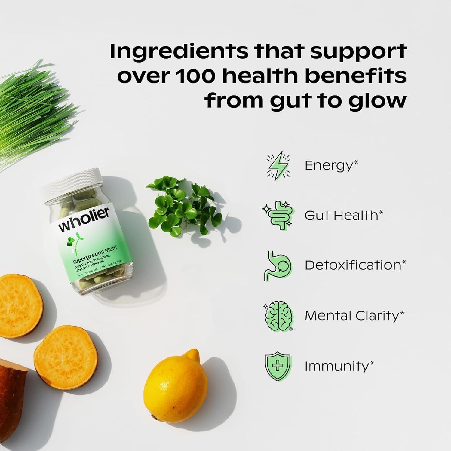 Supergreens Multi Wholier - Multivitamínico Vegano 60 Cápsulas