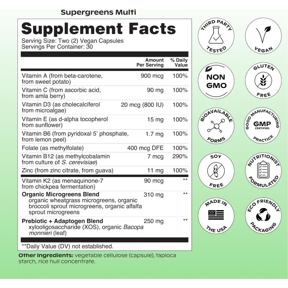 Supergreens Multi Wholier - Multivitamínico Vegano 60 Cápsulas
