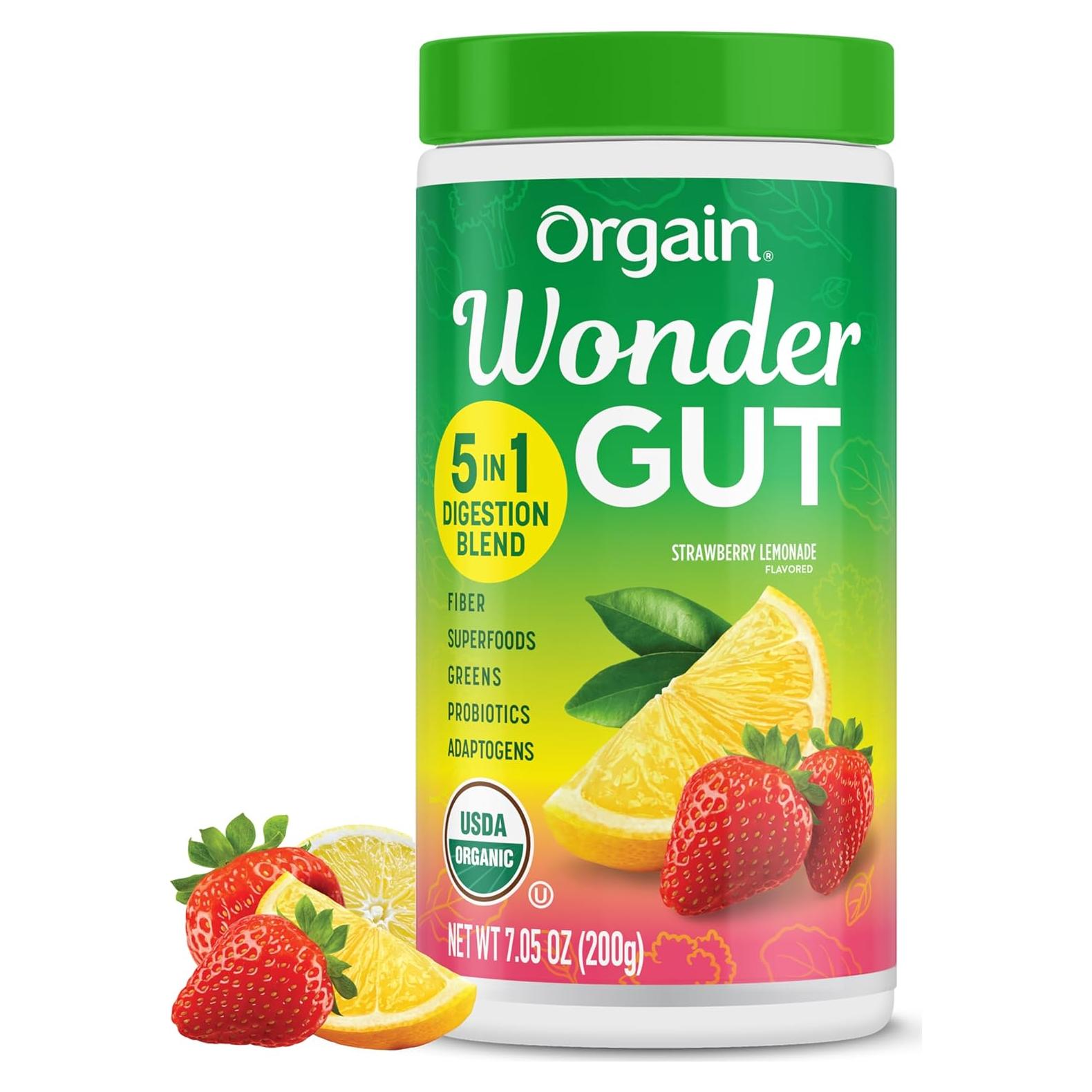 Suplemento de fibra Orgain Wonder Gut 200 g Limonada de fresa