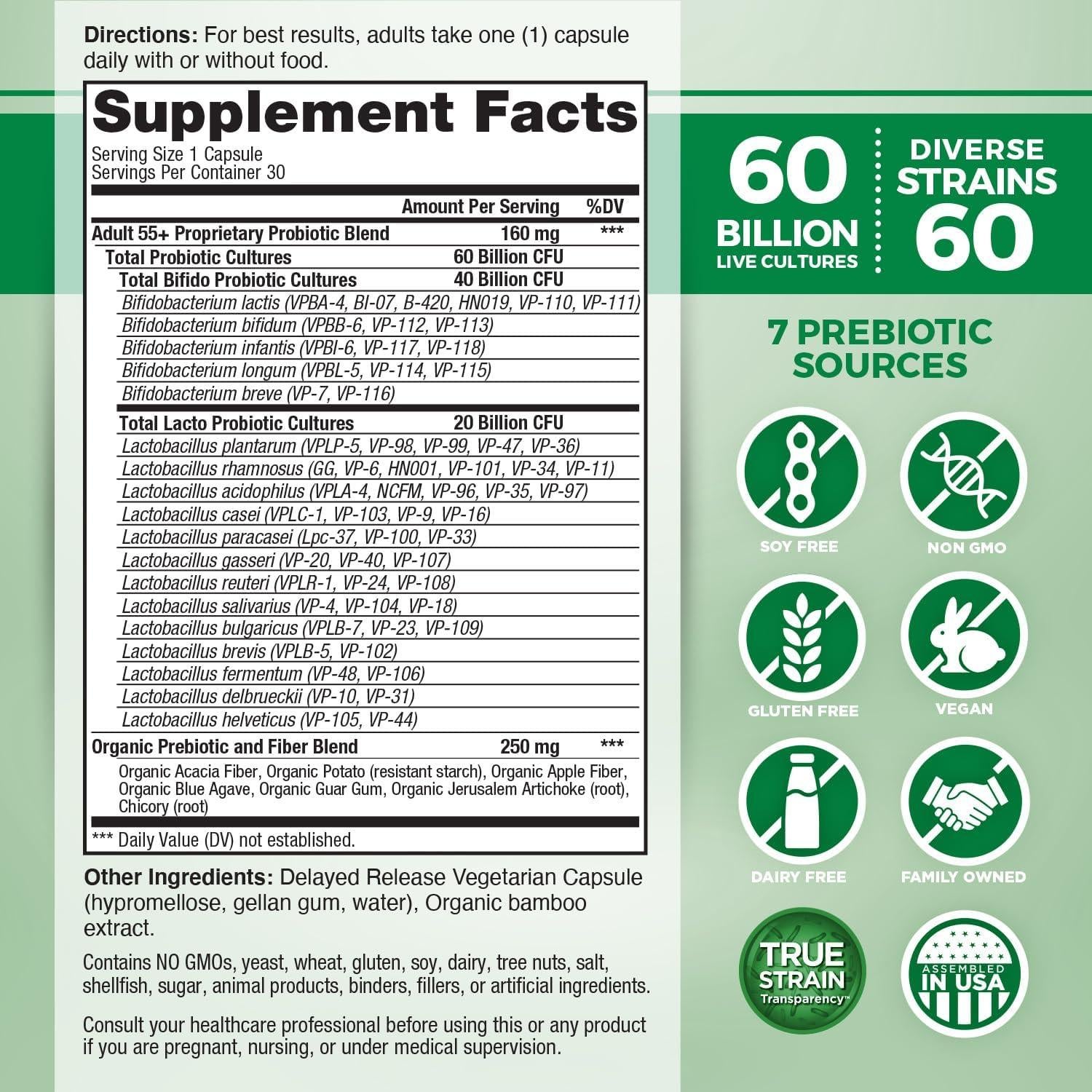 Probiotico Flora Vital Adulto 55+ Vital Planet 60 Mil MIllones CFU