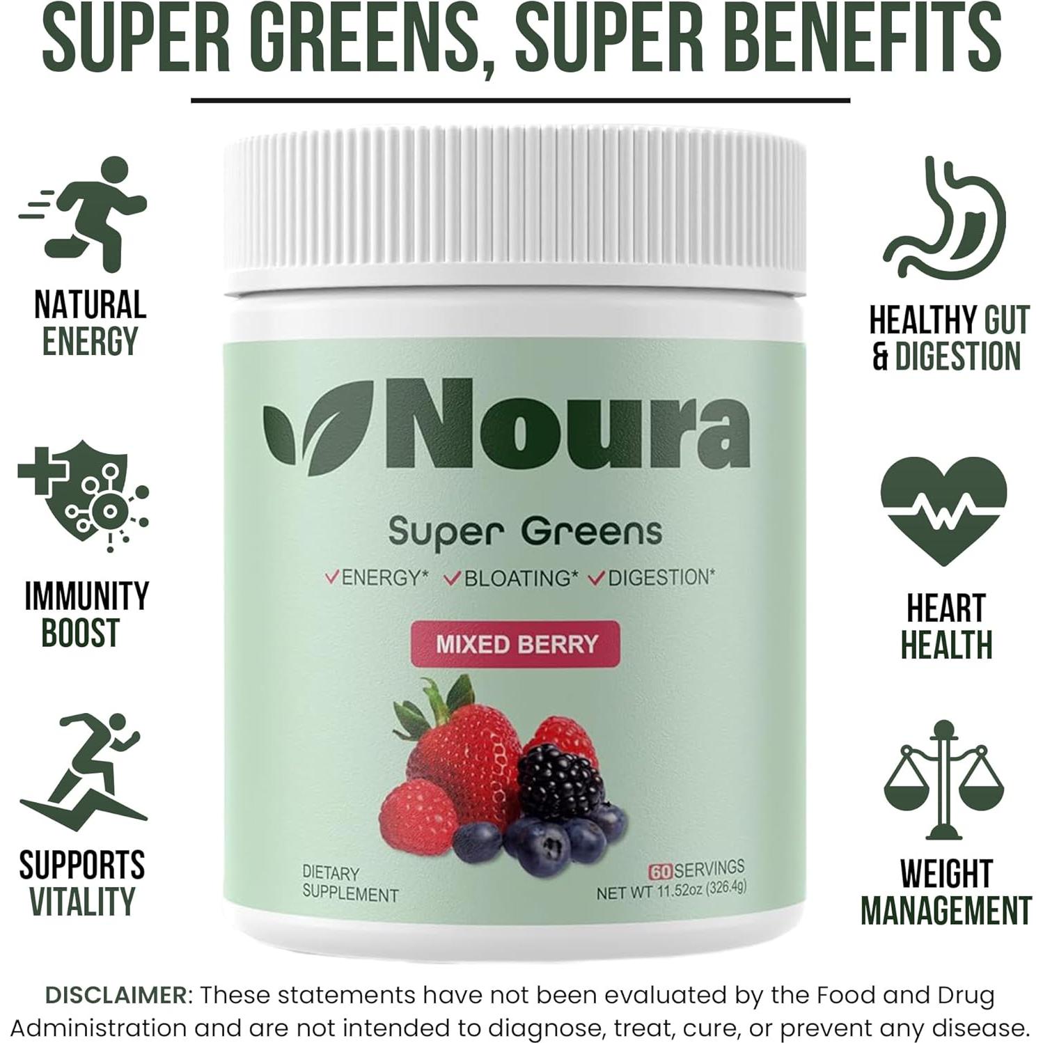 Polvo de Super Verdes Noura Nutrition 60 Porciones Energía Salud