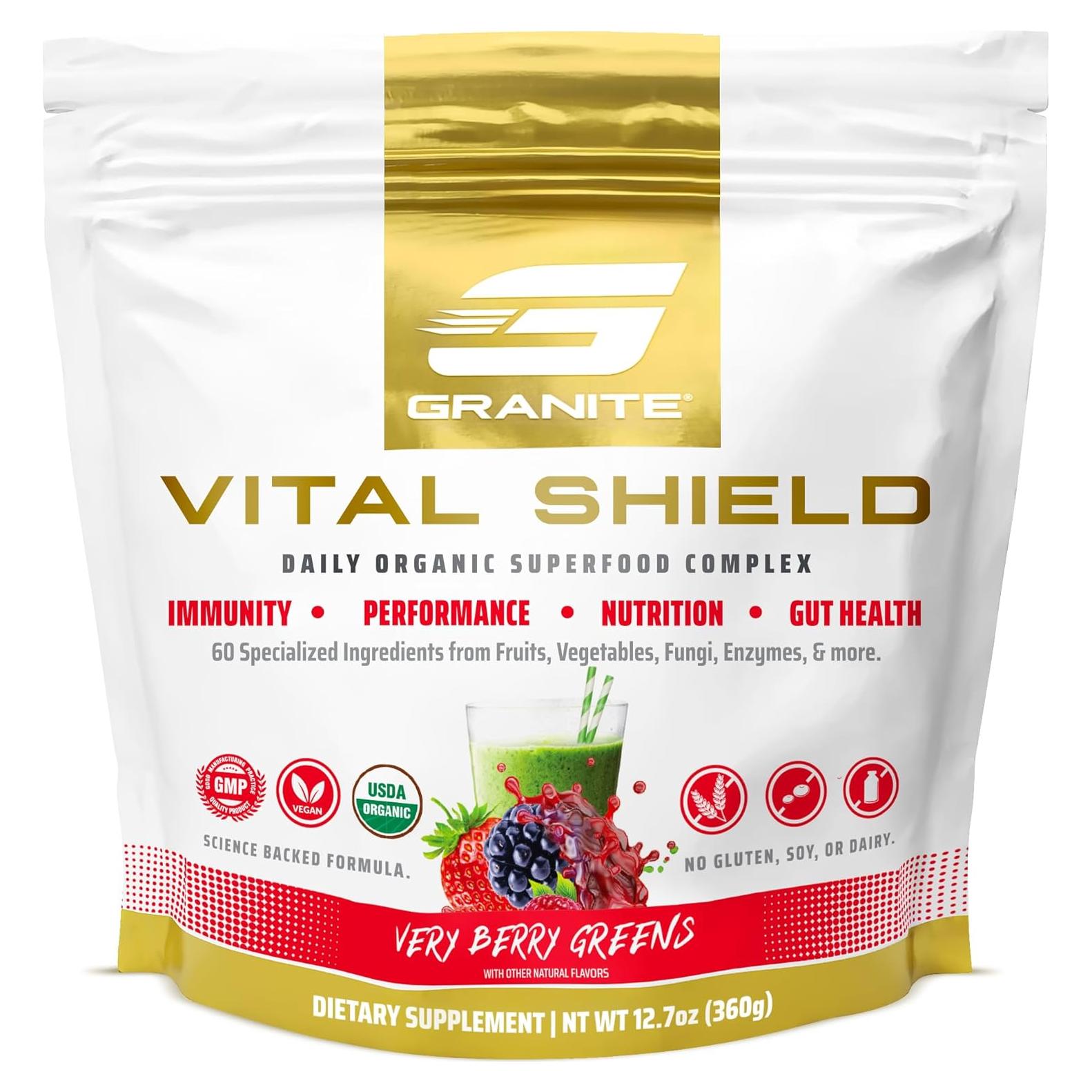 Granite Nutrition Vital Shield - Superalimento Verde Orgánico 30 Porciones