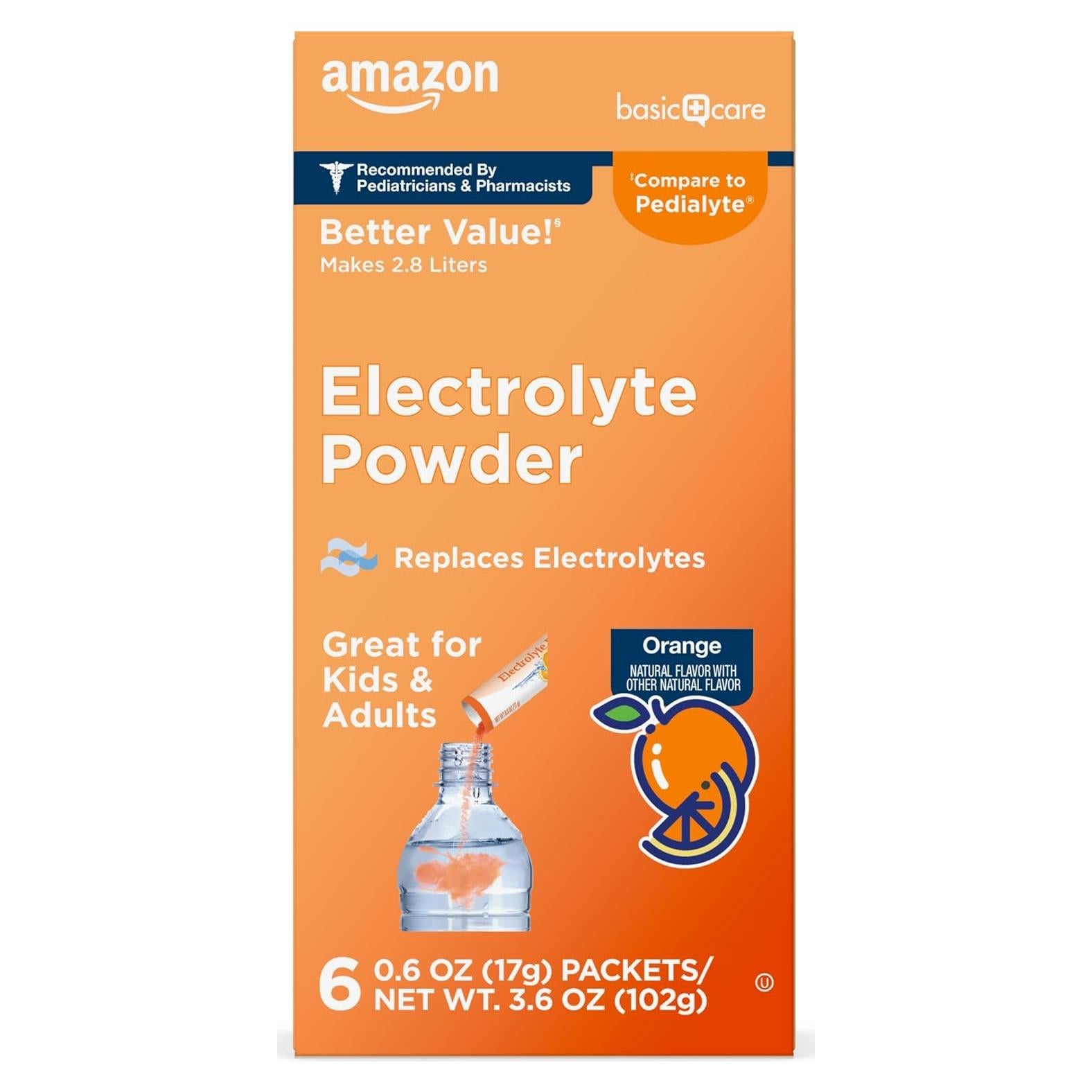 Polvo Electrolítico Amazon Basic Care Naranja 102g (Paquete de 1)