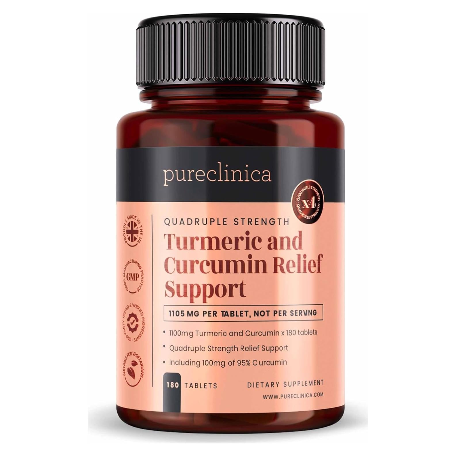 Cápsulas de Cúrcuma y Curcumina Pureclinica 1100mg x 180