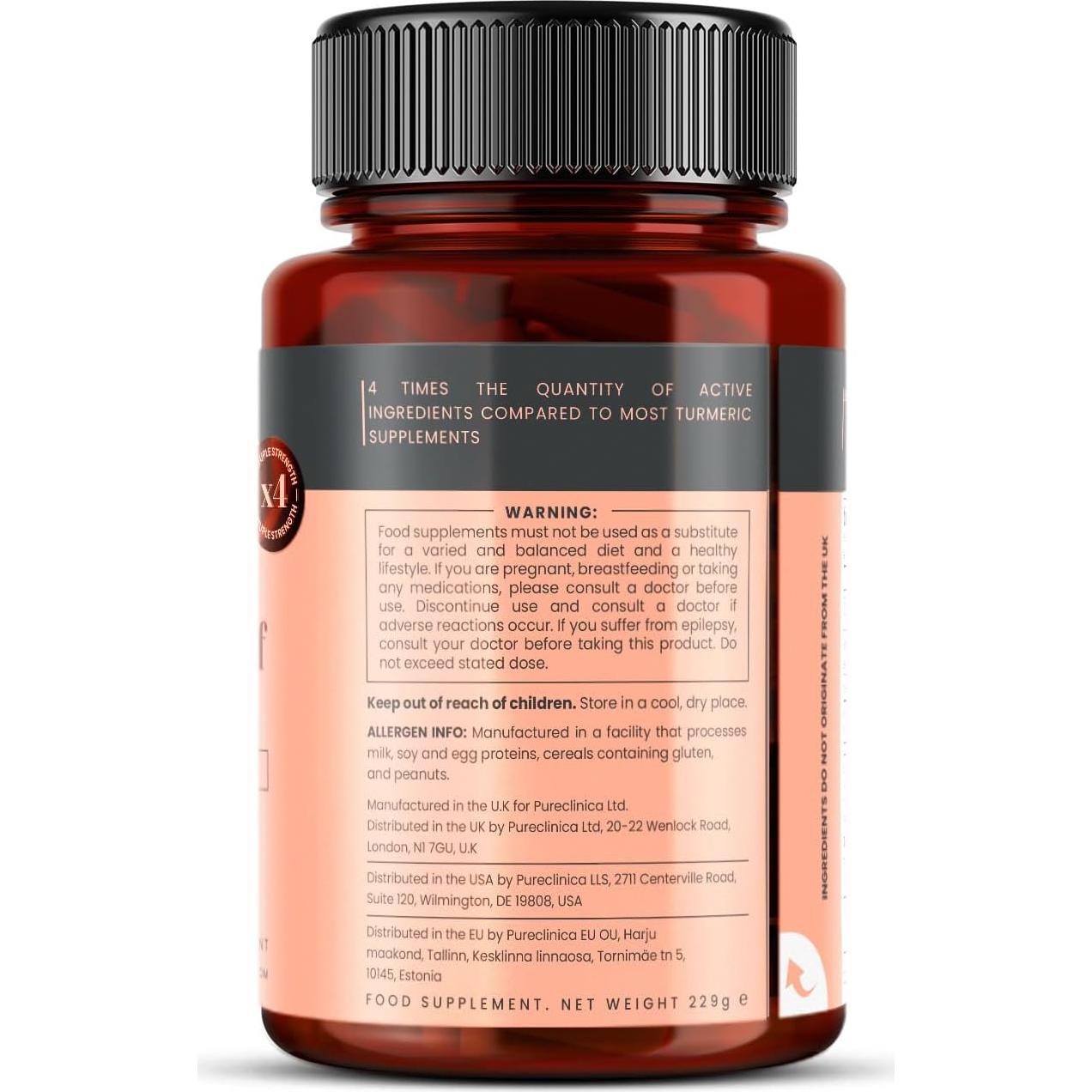 Cápsulas de Cúrcuma y Curcumina Pureclinica 1100mg x 180