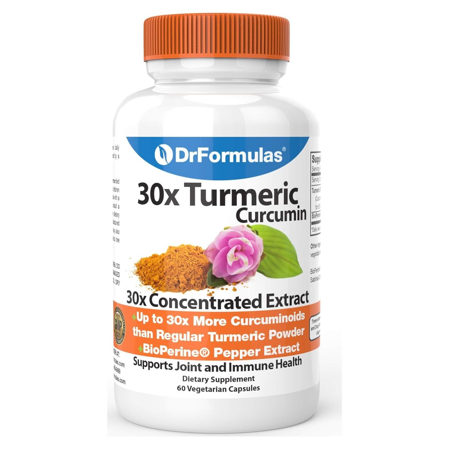 Cápsulas de Cúrcuma Curcumina 30x DrFormulas 1500mg con Bioperina