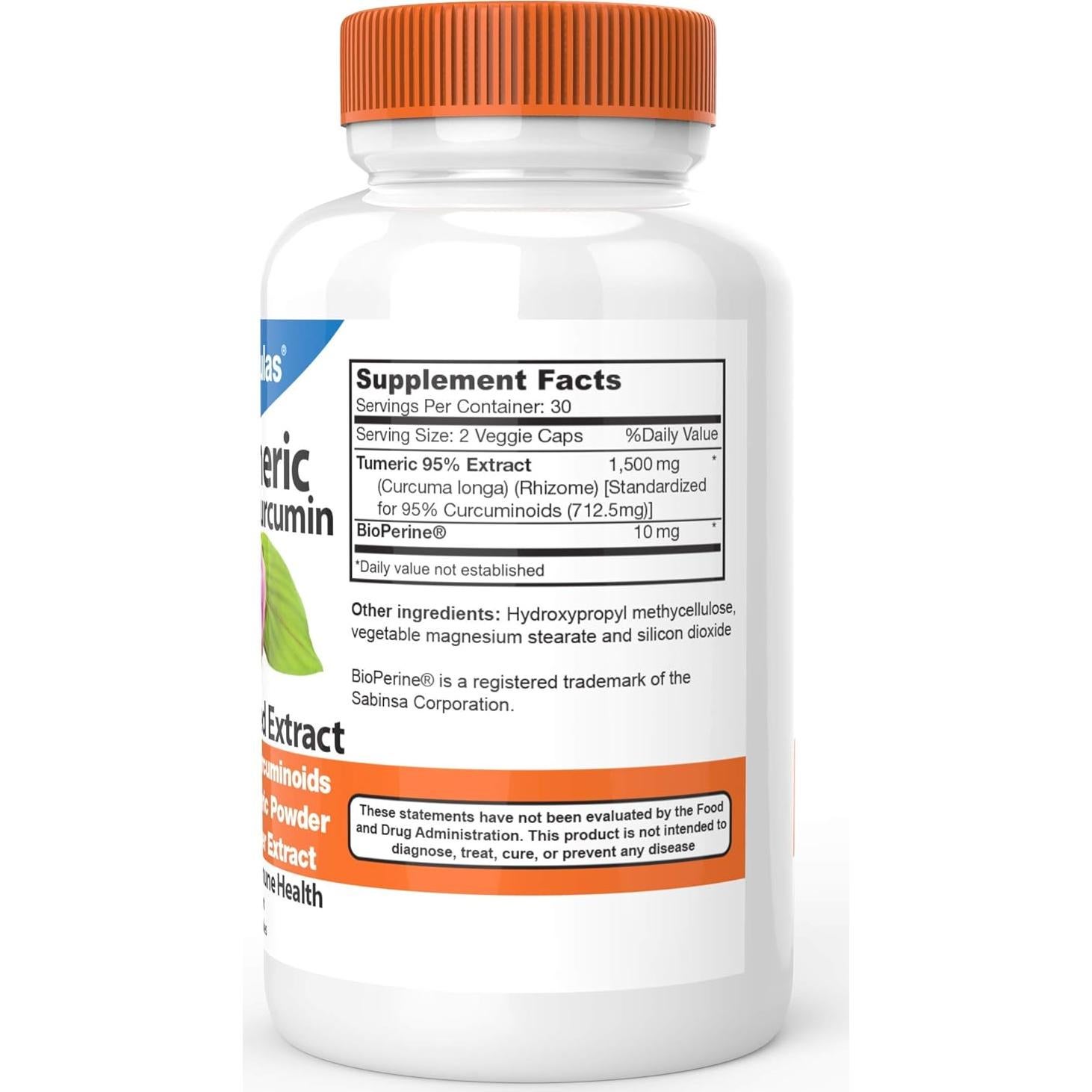 Cápsulas de Cúrcuma Curcumina 30x DrFormulas 1500mg con Bioperina