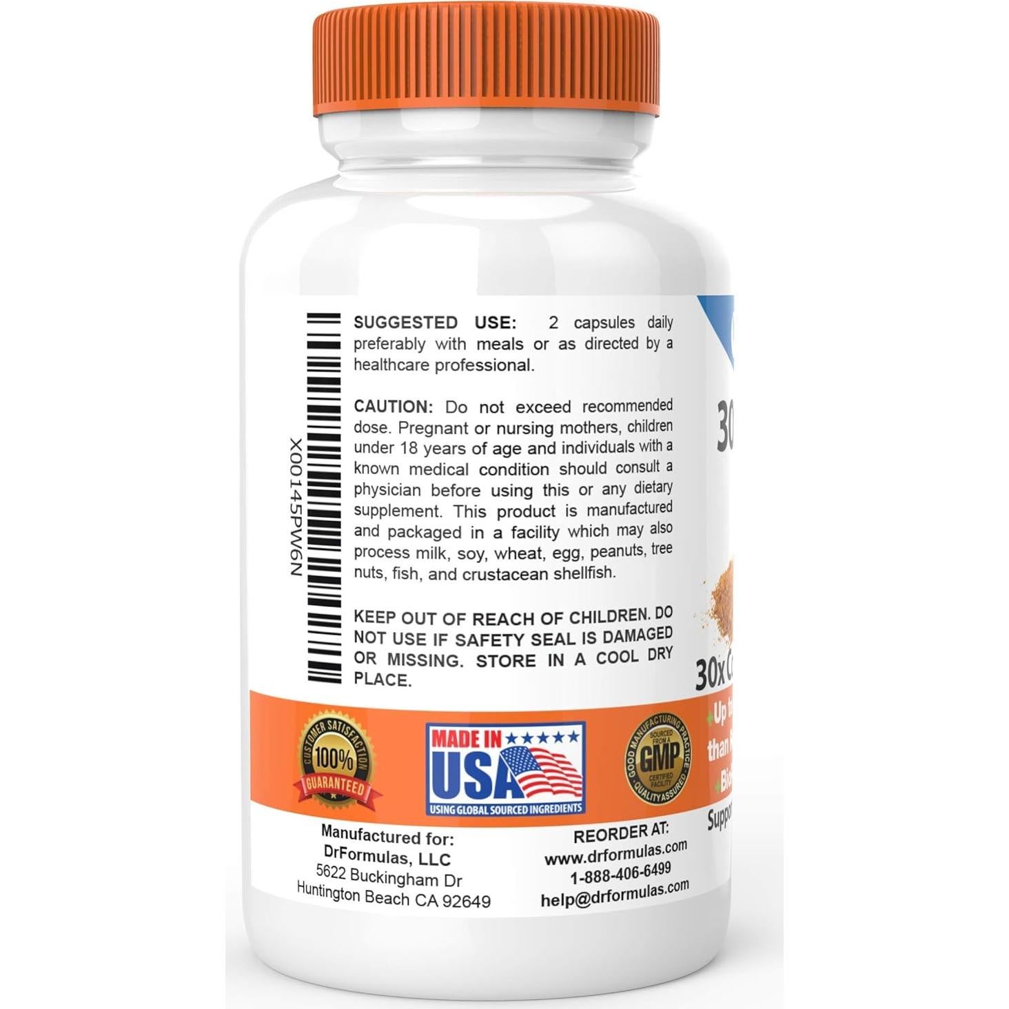 Cápsulas de Cúrcuma Curcumina 30x DrFormulas 1500mg con Bioperina