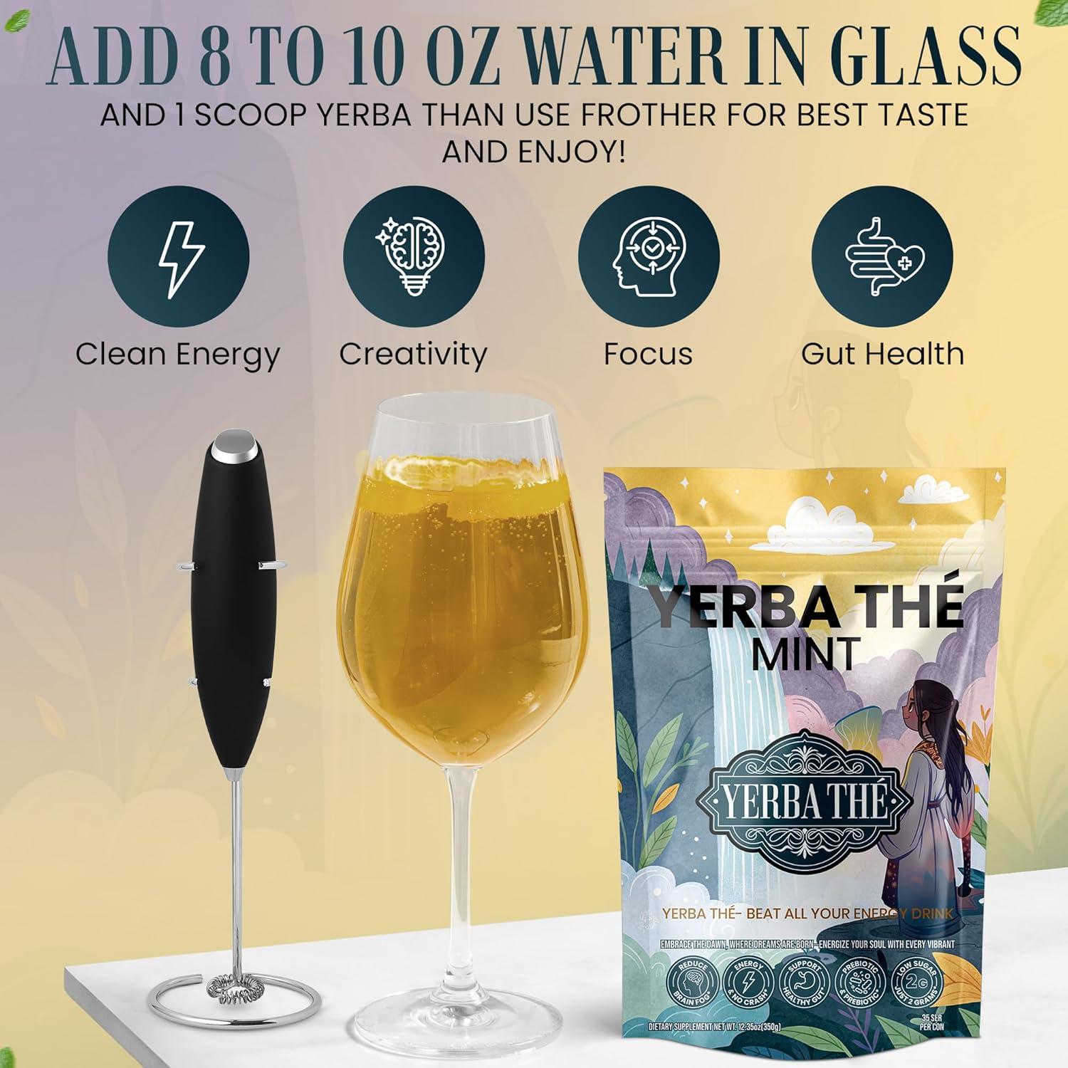 Yerba Mate Powder - Clean Energy & Focus - Organic Yerba Mate Tea 350g - Supports Gut Health with Probiotics & Prebiotics, Brain Fog Relief, Focus & Relaxation - Mint Flavor, 35 Servings