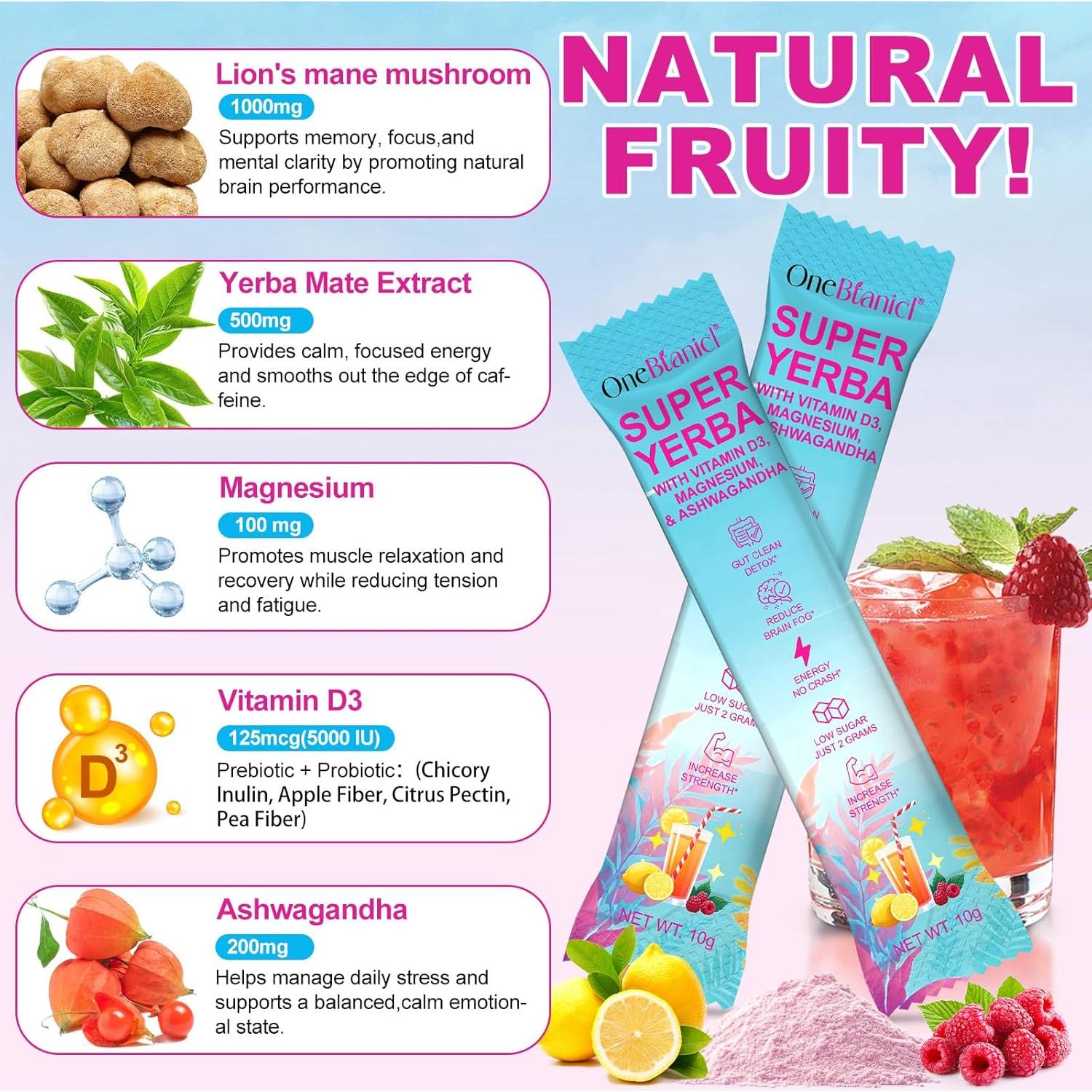 Yerba Mate Instantáneo en Polvo Super Yerba Mate 30 Porciones con Vitamina D3 y Magnesio