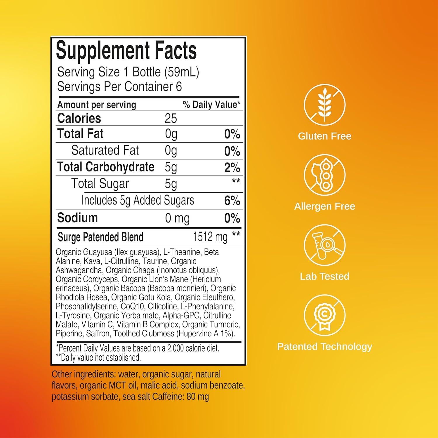 Bebida Energética SAGA Surge 59ml Durazno Mango - Suplemento Orgánico