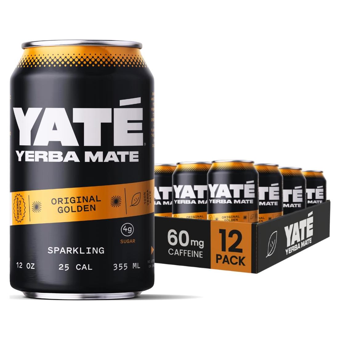 Yate Sparkling Yerba Mate Orgánica - Bebida Energética 12 Latas