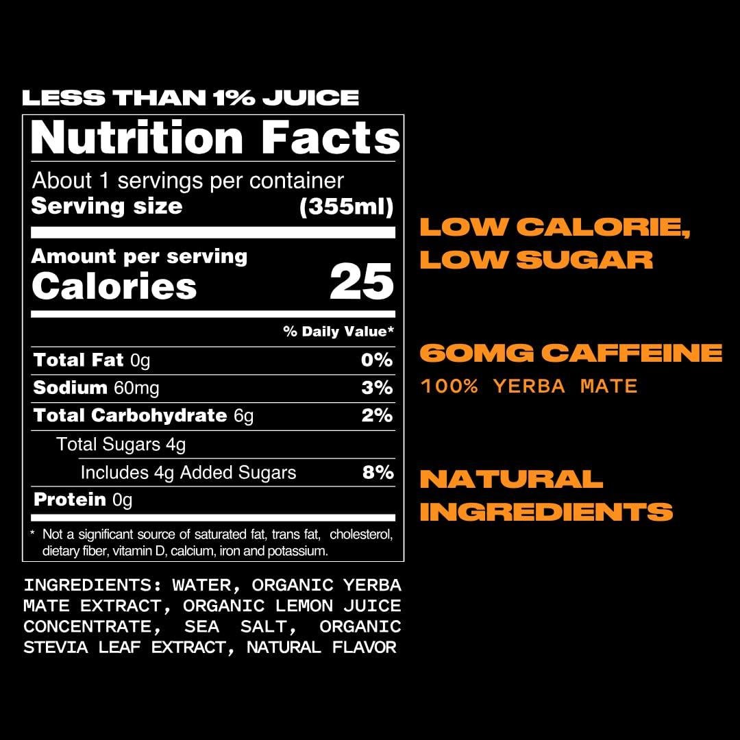 Yate Sparkling Yerba Mate Orgánica - Bebida Energética 12 Latas