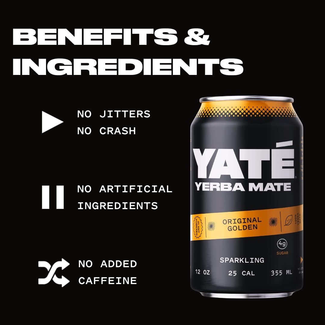 Yate Sparkling Yerba Mate Orgánica - Bebida Energética 12 Latas
