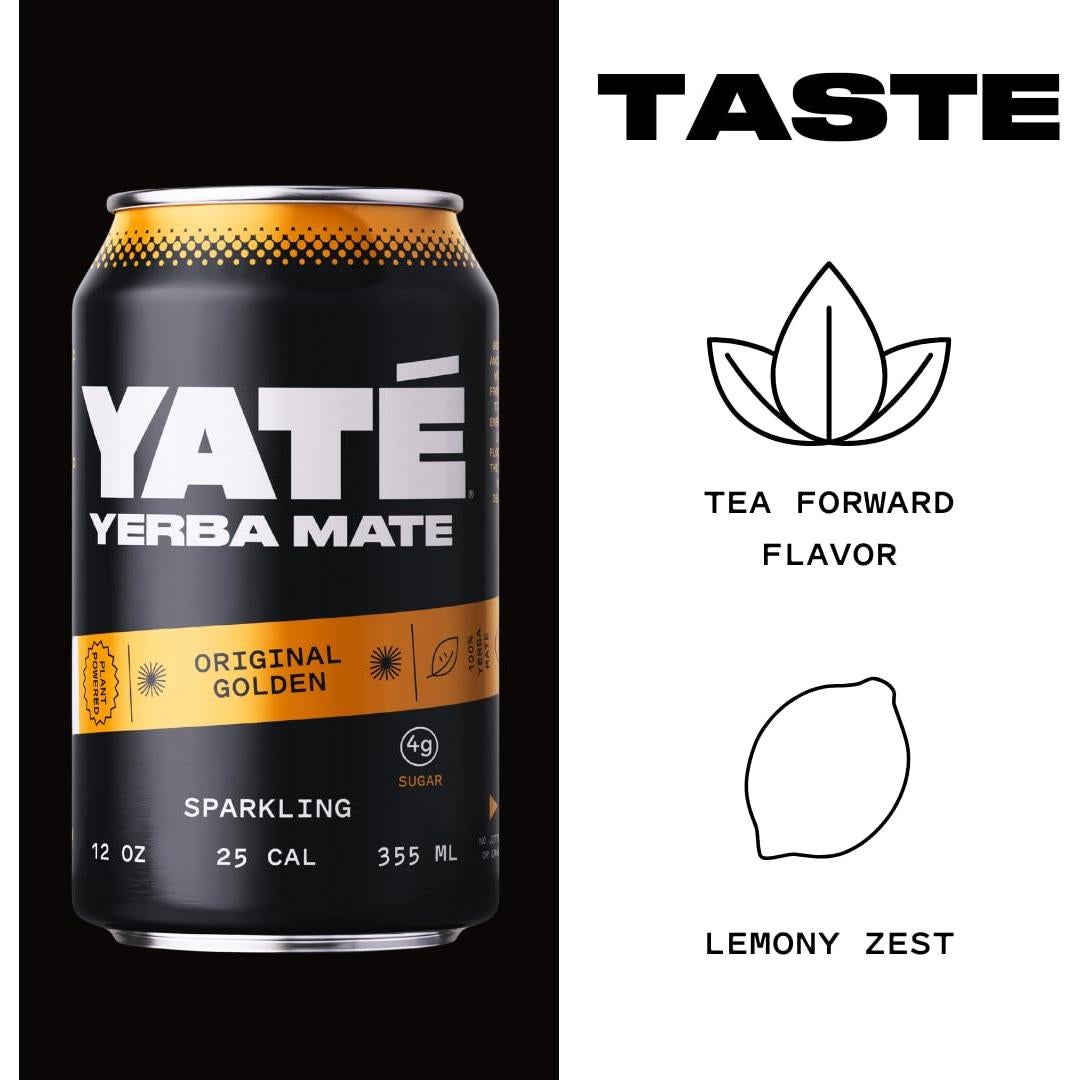 Yate Sparkling Yerba Mate Orgánica - Bebida Energética 12 Latas