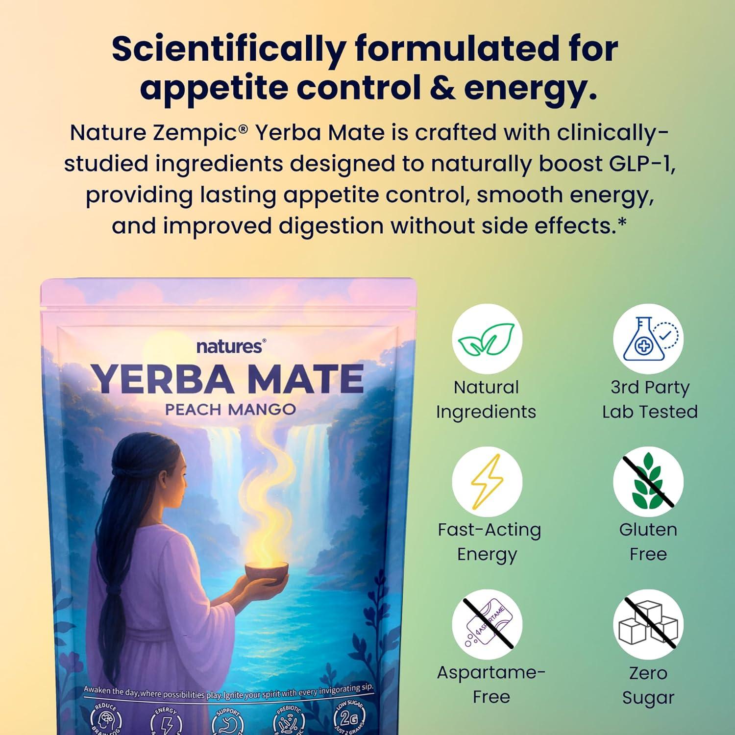 Zempic Yerba Mate Polvo Instantáneo Durazno Mango 30 Porciones