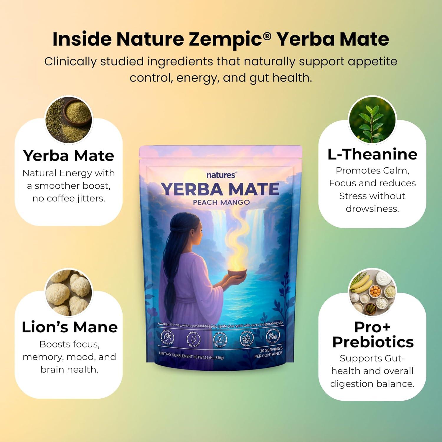 Zempic Yerba Mate Polvo Instantáneo Durazno Mango 30 Porciones