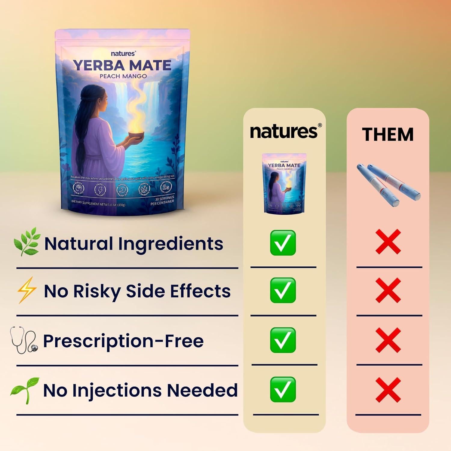 Zempic Yerba Mate Polvo Instantáneo Durazno Mango 30 Porciones