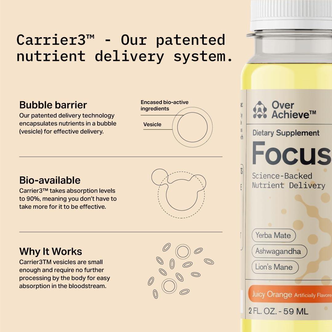 Bebida Nootrópica Focus Overachieve - Yerba Mate y Ashwagandha - 3x60ml