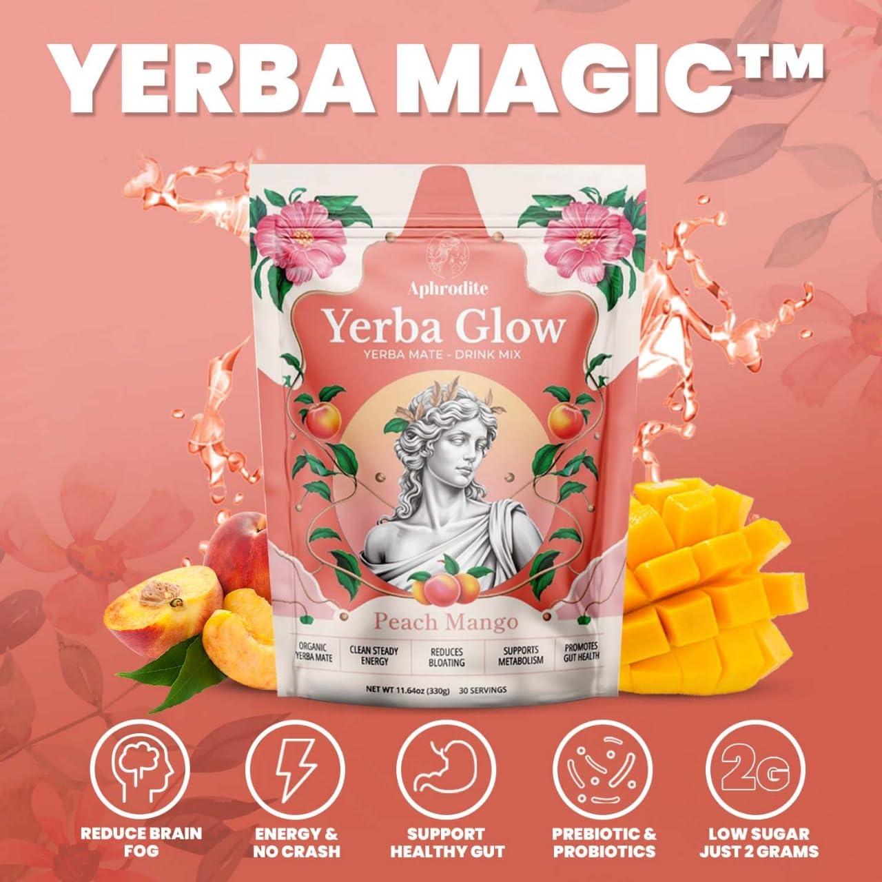 Yerba Glow APHRODITE Bebida Energética en Polvo Durazno Mango 30 Porciones
