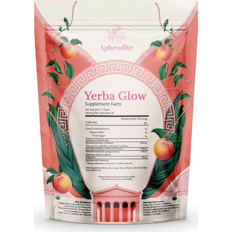 Yerba Glow APHRODITE Bebida Energética en Polvo Durazno Mango 30 Porciones
