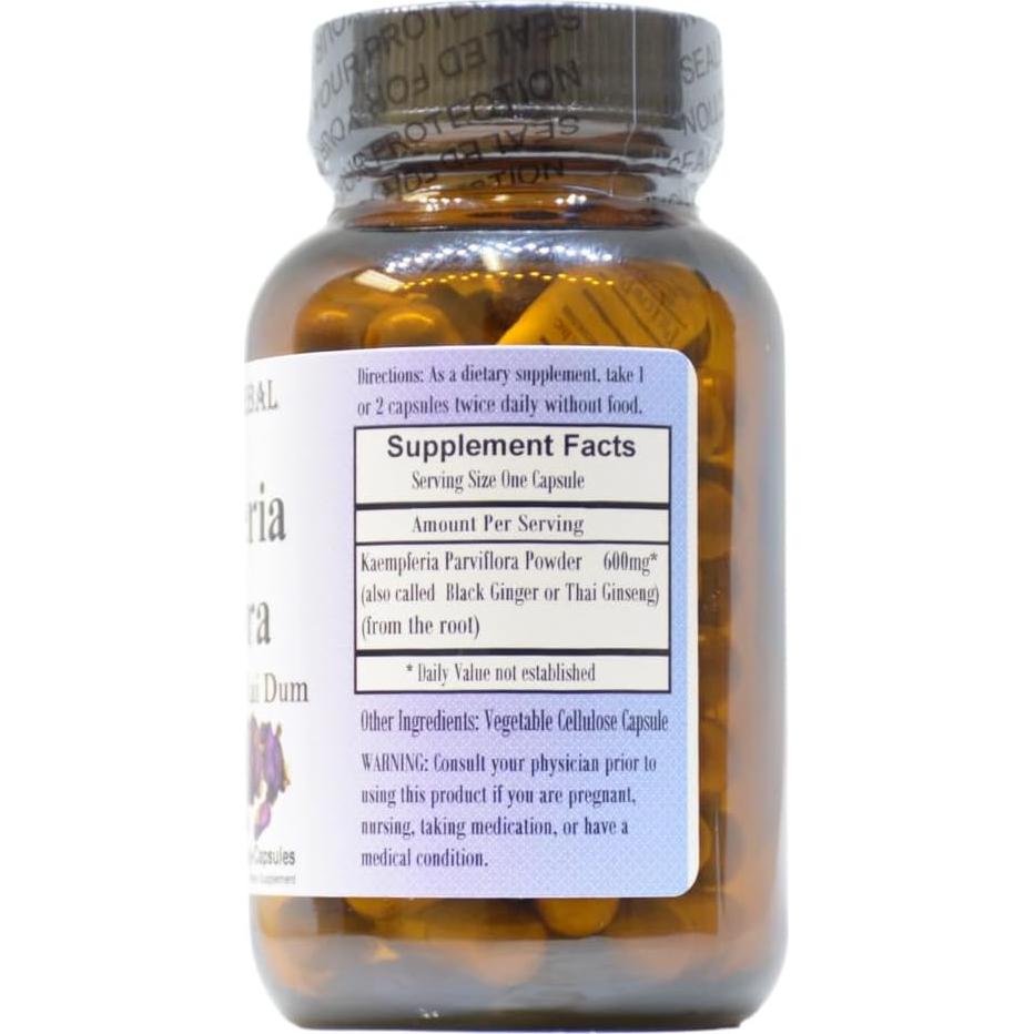 Suplemento de Jengibre Negro Barlowe's Herbal 600mg 60 Cápsulas Veganas