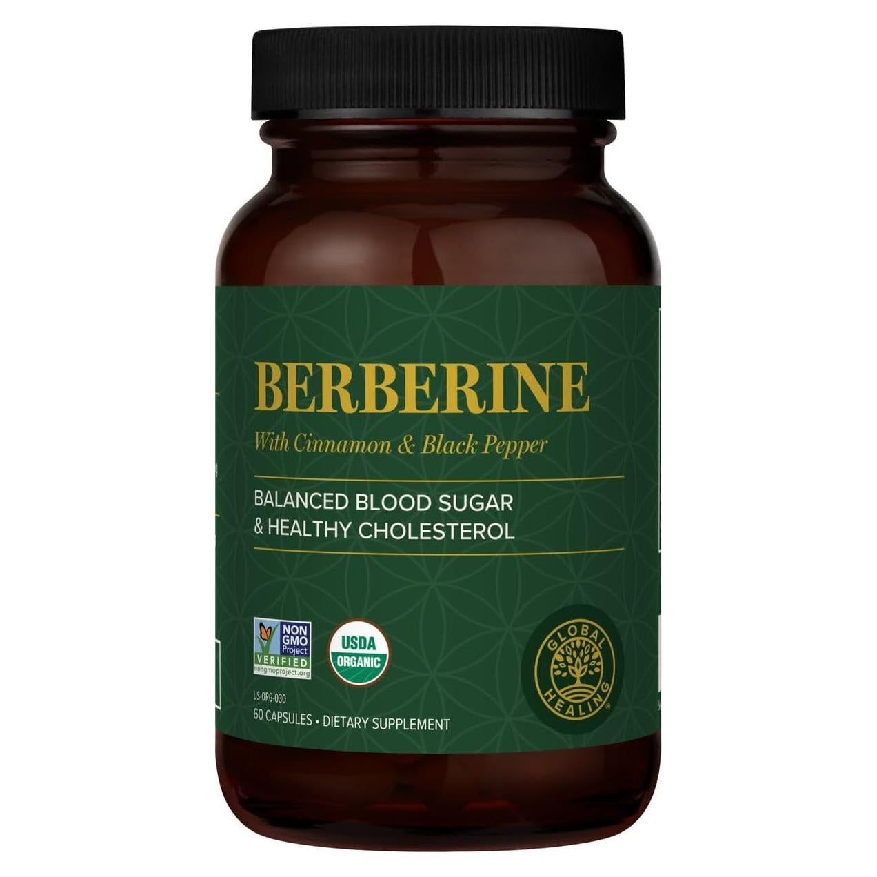 Suplemento de Berberina Orgánica Global Healing 1200 mg - 60 Cápsulas