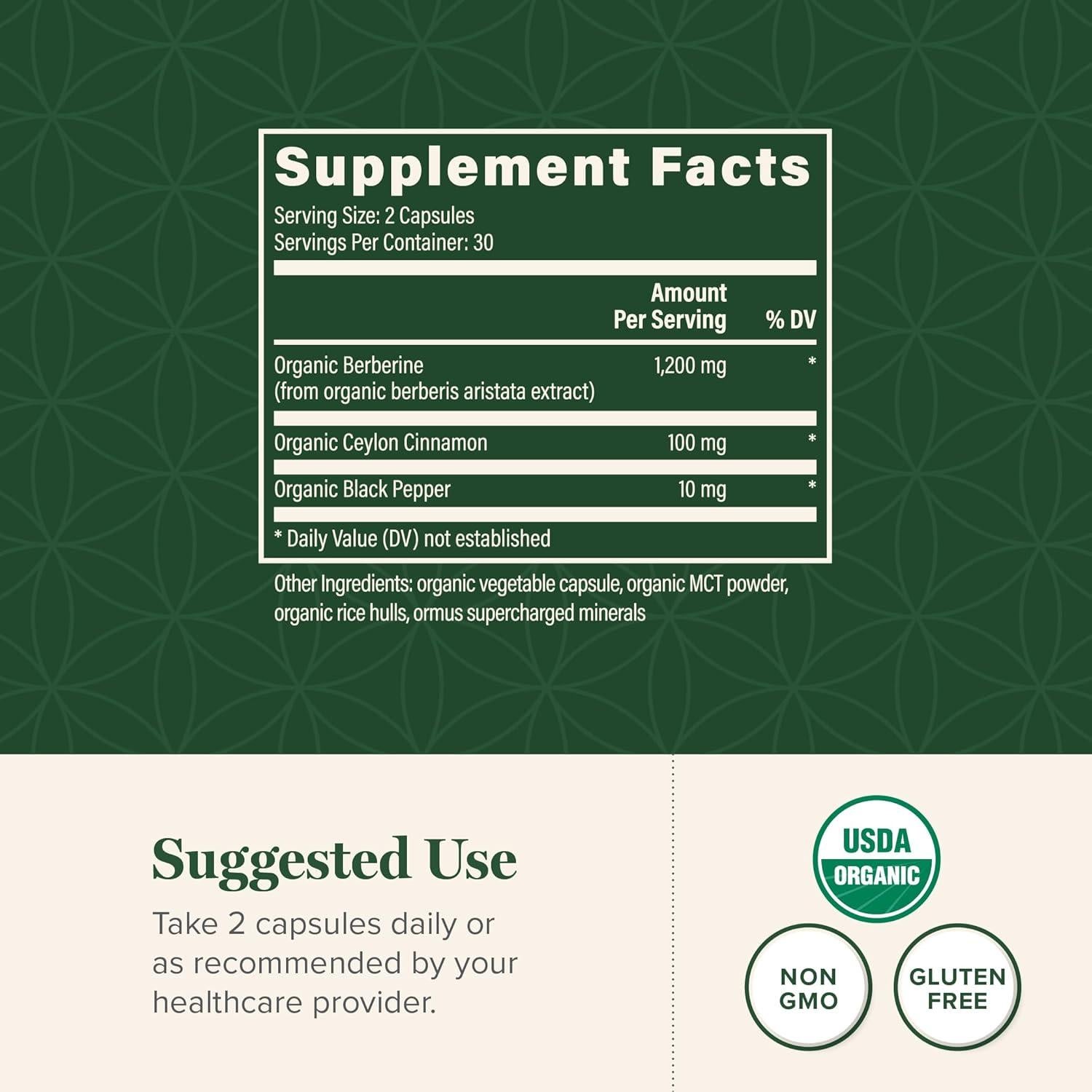 Suplemento de Berberina Orgánica Global Healing 1200 mg - 60 Cápsulas