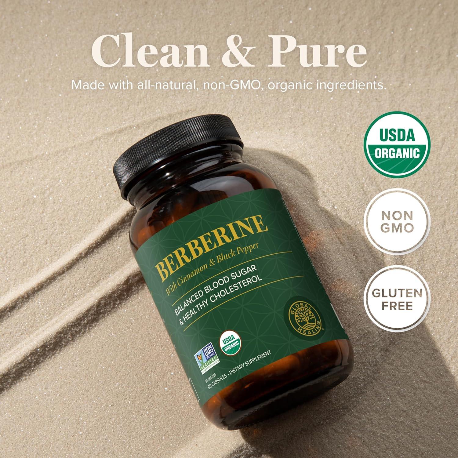 Suplemento de Berberina Orgánica Global Healing 1200 mg - 60 Cápsulas