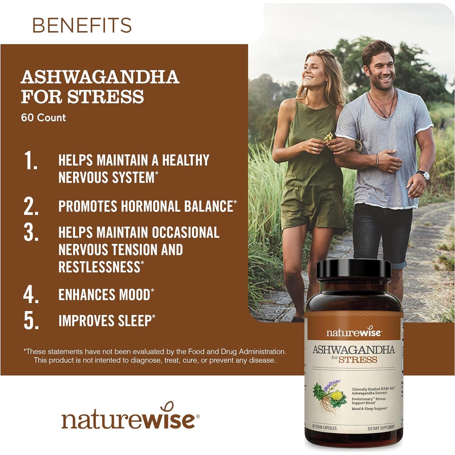 NatureWise Extracto de Té Verde 1000 mg y Ashwagandha 60 Cápsulas