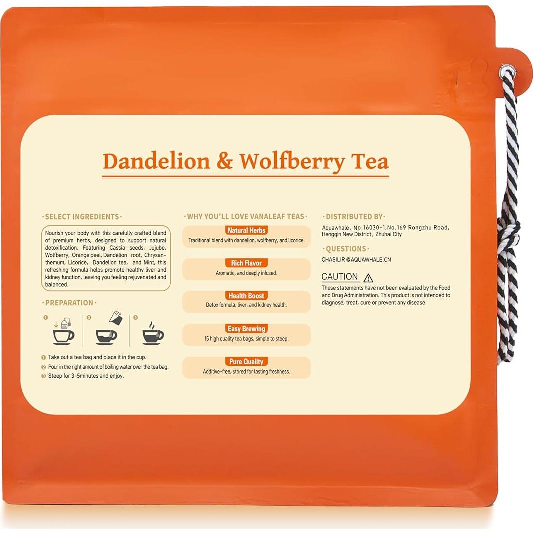 Té Detox Orgánico Aquawhale - Raíz de Diente de León y Bayas de Lobo, 150g